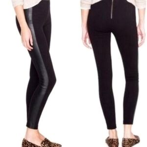 J. Crew SZ 0R Pixie Legging  Black Leather Tuxedo Side Stripe Ponte Back Zip